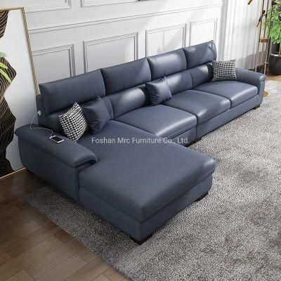 Upholstered Furniture Leathaire Blue Recliner Sofa