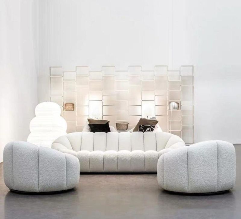 Pumpkin Shape 3 Seats Fabric Sofa