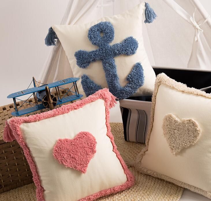 New Cotton Tufted Pillow Case Hand Embroidered Cushion Living Room Sofa Office Pillowcase