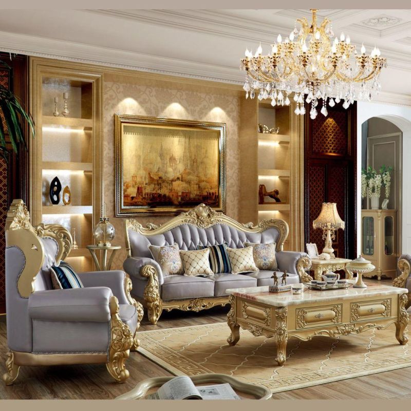 Home Furniture Factory Wholesale American Leather Sofa with Marble Table in Optional Sofas Seat and Furnitures Color