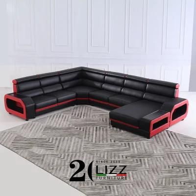 Black Modern U Shape Leather Sofa by Lizz Furniture Factory