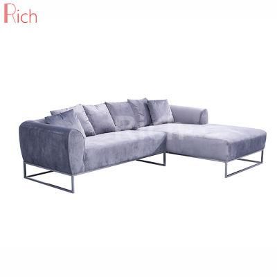 Modern Home Furniture Leisure Fabric Sectional Corner Sofa Couch Set Metal Base for Living Room L Shape Hotel Event Office
