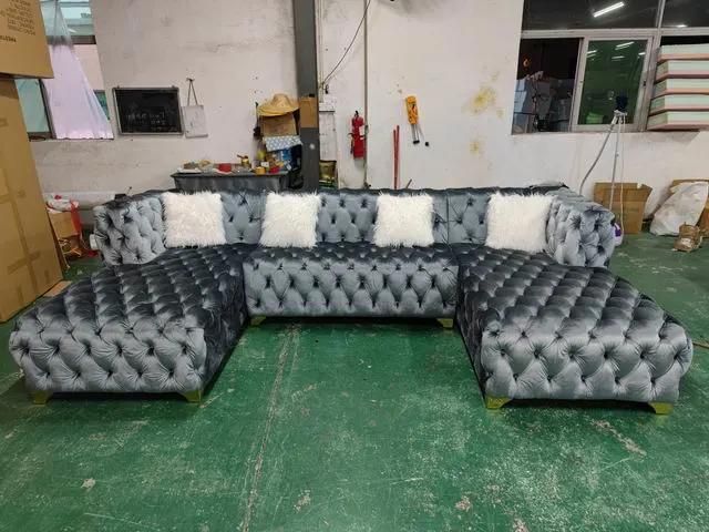 Velvet Fabric Sectional Sofa with Kd Construction for Living Room Set