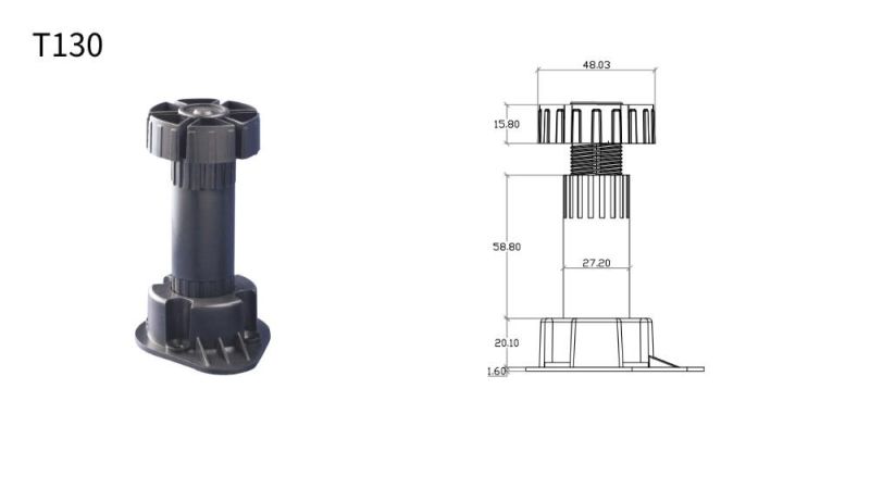 T130 PP Plastic Cabinet Legs 100-130mm with Screw on Base