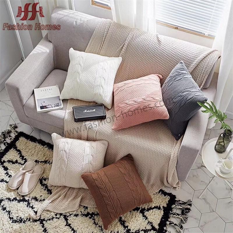Diamond Pattern Knitted Cushion Cover and Sham for Sofa