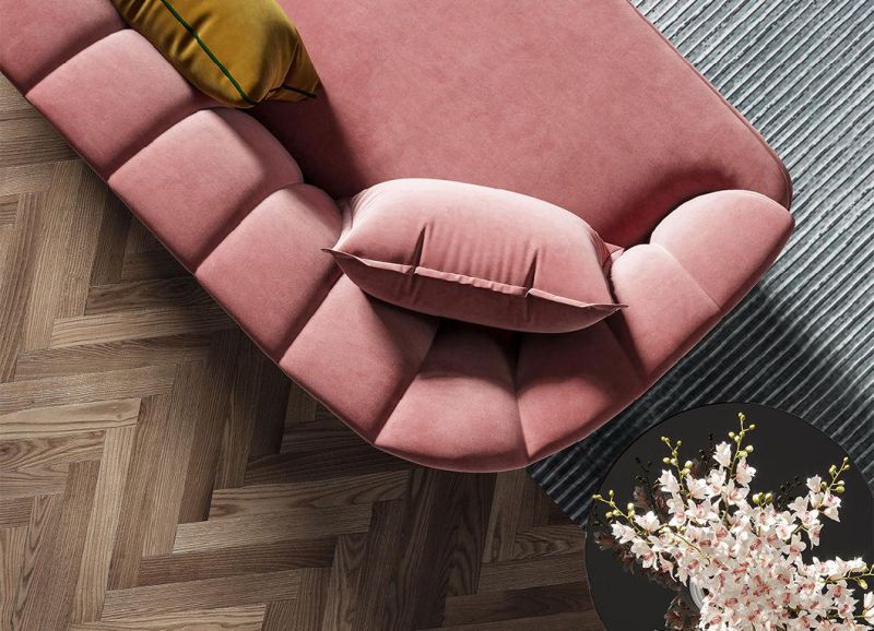 Modern Well Sell Home Household Apartment Pink Fabric Soft Cushion Leisure Seater Sectional Living Room Sofas with Golden Legs