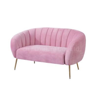 Hot Sell Living Room Shell Sofa Love Seat Two Seat Pink Velvet Sofa