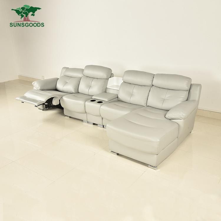 Chinese Top Grain Hafl Leather Home Movie Theater Cinema Manual Recliner Sofa Home Furniture