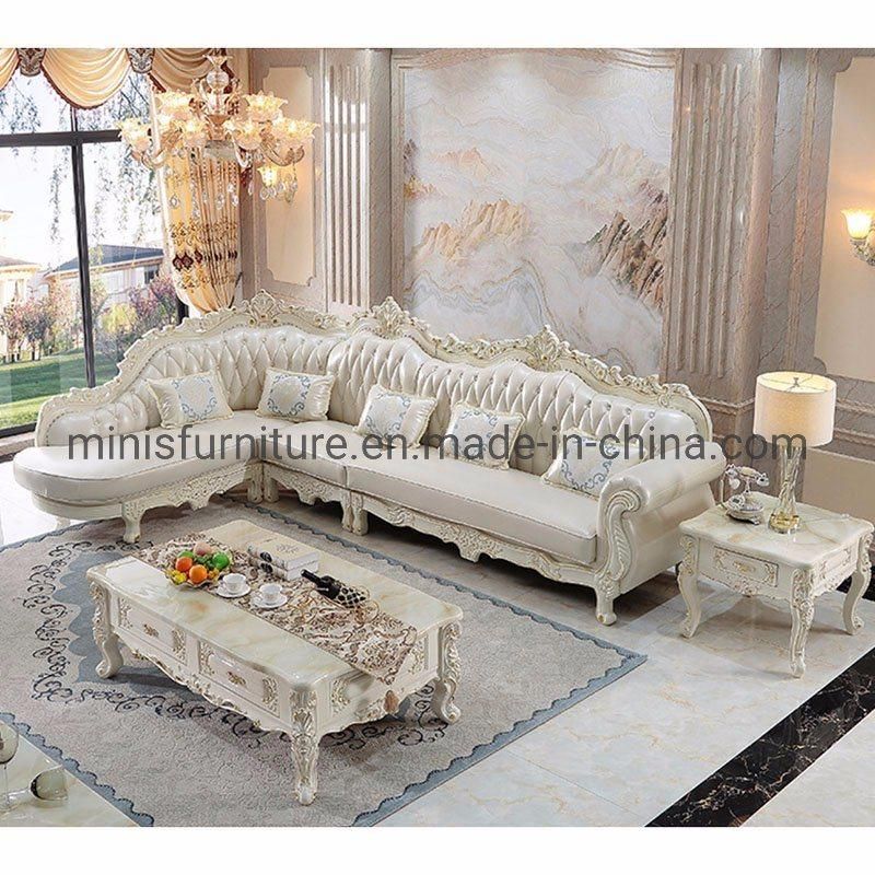 (M-CSF33) Home Living Room Furniture Wood Frame L-Shaped Genuine Leather Sofa