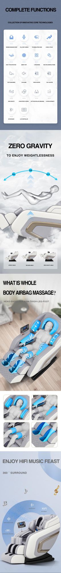 Real Relax Massage Sofa, Full Body Zero Gravity Shiatsu Massage Recliner with Bluetooth Heat Foot Roller