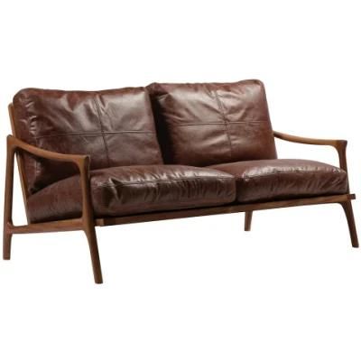 Modern Wood Frame Leather 2 Seat Living Room Sofa