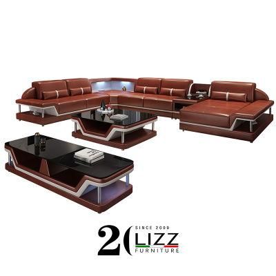 Modern Elegant Sofa Set Living Room Furniture LED Sectional Leather Couch