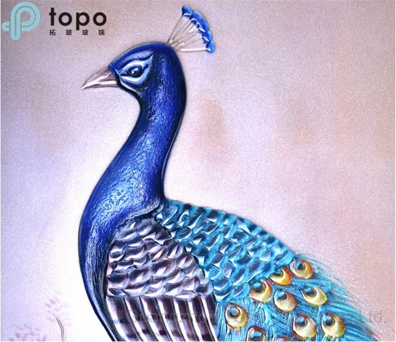 Tempered Decorative Peafowls Glass-Painting (MR-YB6-2030)