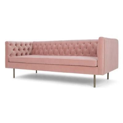 Golden Legs Living Room Furniture Light Pink Fabric Velvet Sofa