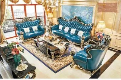 European Luxury Living Room Furniture Wooden Leather Sofa