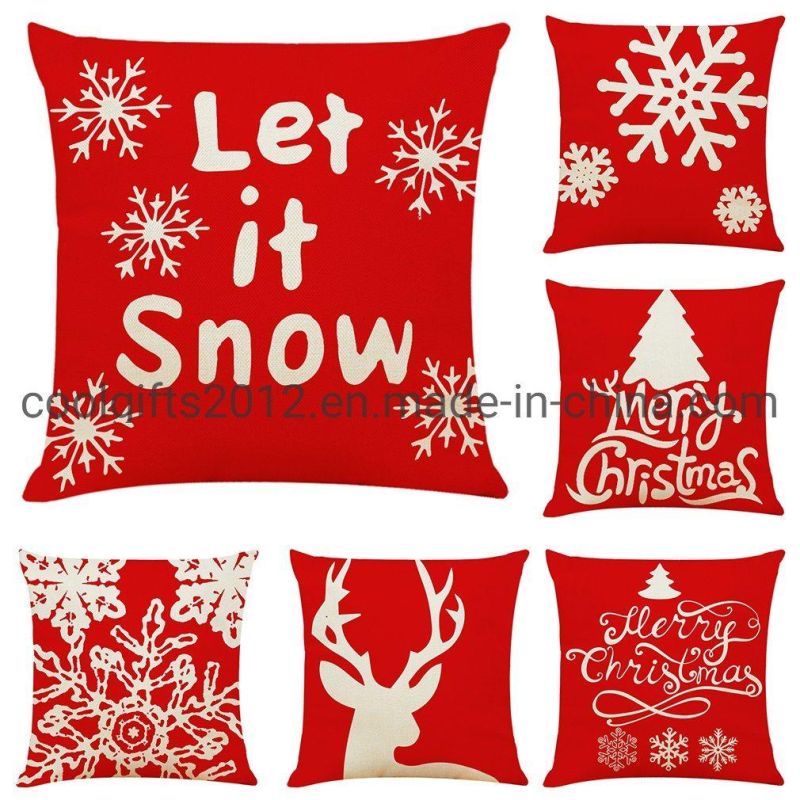 Home Textile Traditional Design Christmas Colorful Reindeer Digital Print Cotton Linen Customizable Sofa Pillow Cover