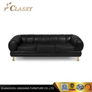 Quality Luxury Black Italian Leather Sofa with Golden Legs