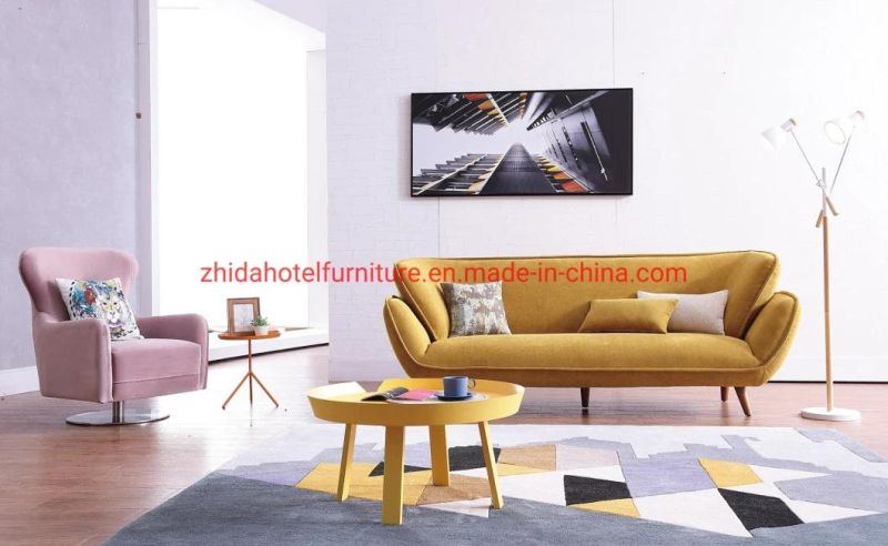 Modern High Back Yellow Fabric Wooden Fabric Lobby Reception Sofa