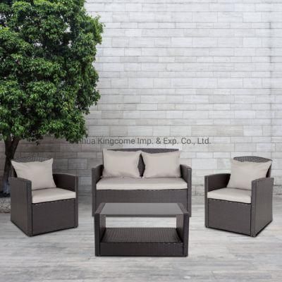Rattan Garden Furniture Set Gray Color with Cushion and Coffee Table Leisure Garden Sofa Set