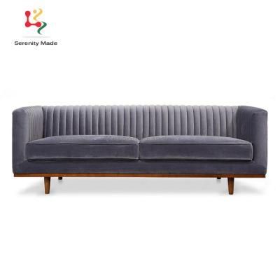 Luxury Couch Living Room Velvet Fabric Sofa with Wood Legs