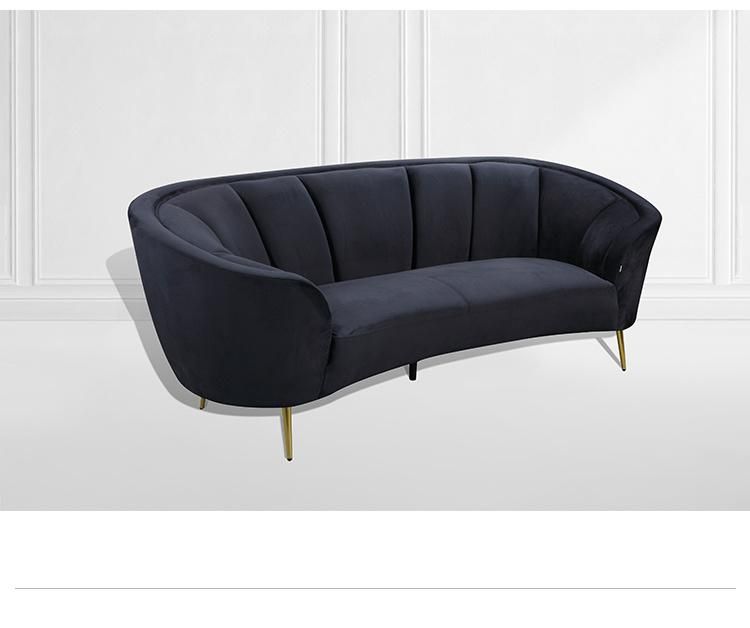 Linsy Black Velvet Sofa Set Furniture Design 2 Seater Living Room Sofa Jym1922b