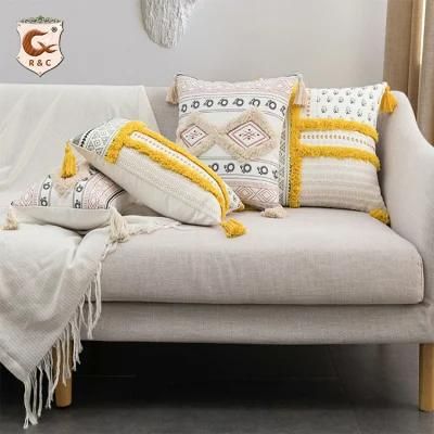 Washed Linen Cotton Blending Customized Home Sofa Decorative Geometric Cushion Cover