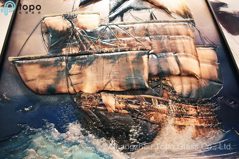 Colored Glazing Glass Sailboat Wall Art Glass Painting (MR-YB17-828)