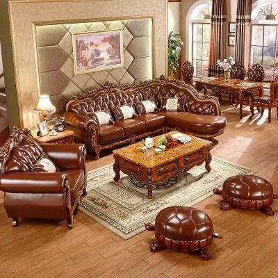 Wood Carving American Sofa Set with Marble Table in Optional Furniture Color and Couch Seat