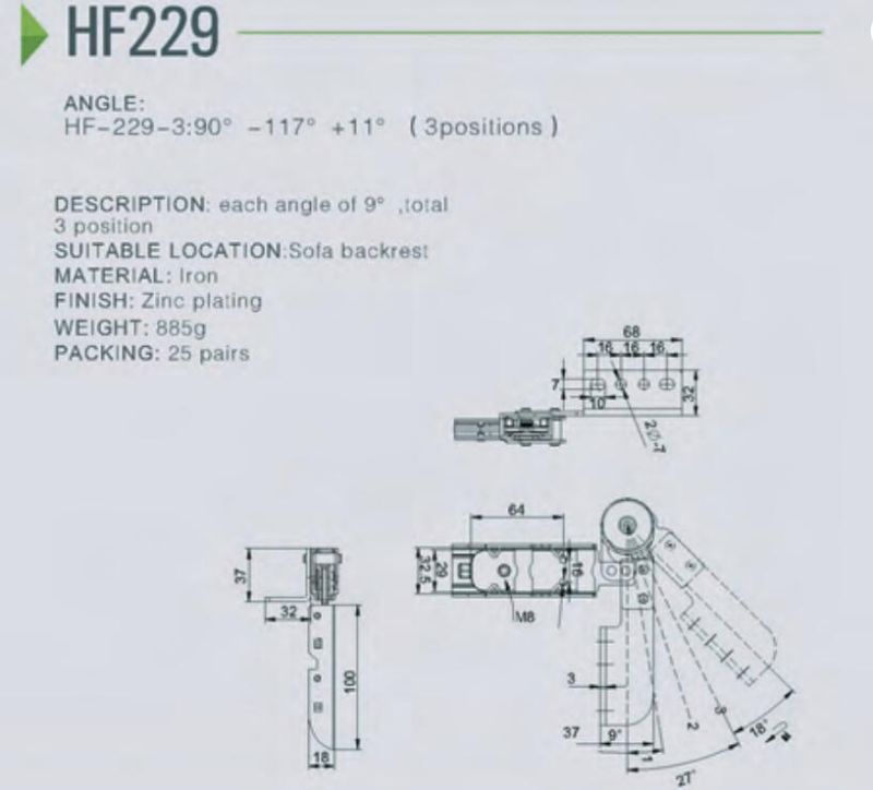 Lounge furniture fittings sofa backrest function hinge