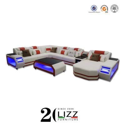 Modern Living Room Genuine Leather U Shape Corner Sofa Furniture Set