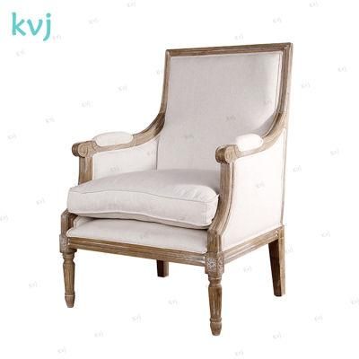 Kvj-7605 French Solid Wood Linen Upholstery Duckdown Single Sofa