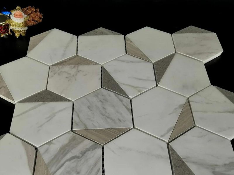 Europe and The United States Sell Like Hot Cakes Product Hexagon Natural Stone + Metal Mosaic, Suitable for Kitchen Baffle Wall, Sofa, TV Setting Wall