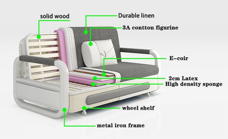 Metal Armrest Living Room 2 Seat Sofa Light Gray Folding Extendable to General Bed Sofa Cum Bed