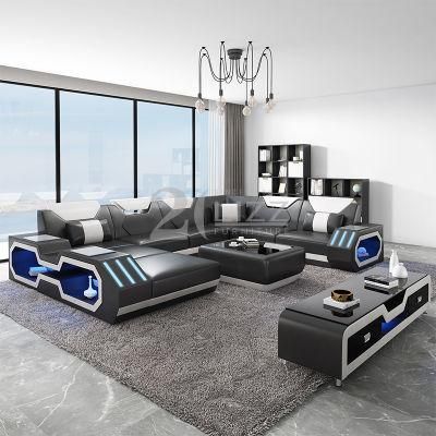 Modern Design Sectional Leather Smart Sofa with LED for Home Furniture