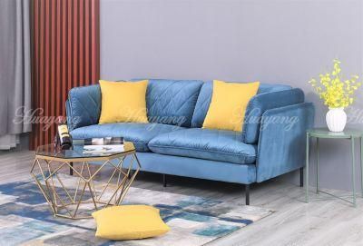 Huayang Living Room Furniture Luxury Chesterfield Velvet Fabric Sofa with Stainless Steel Feet