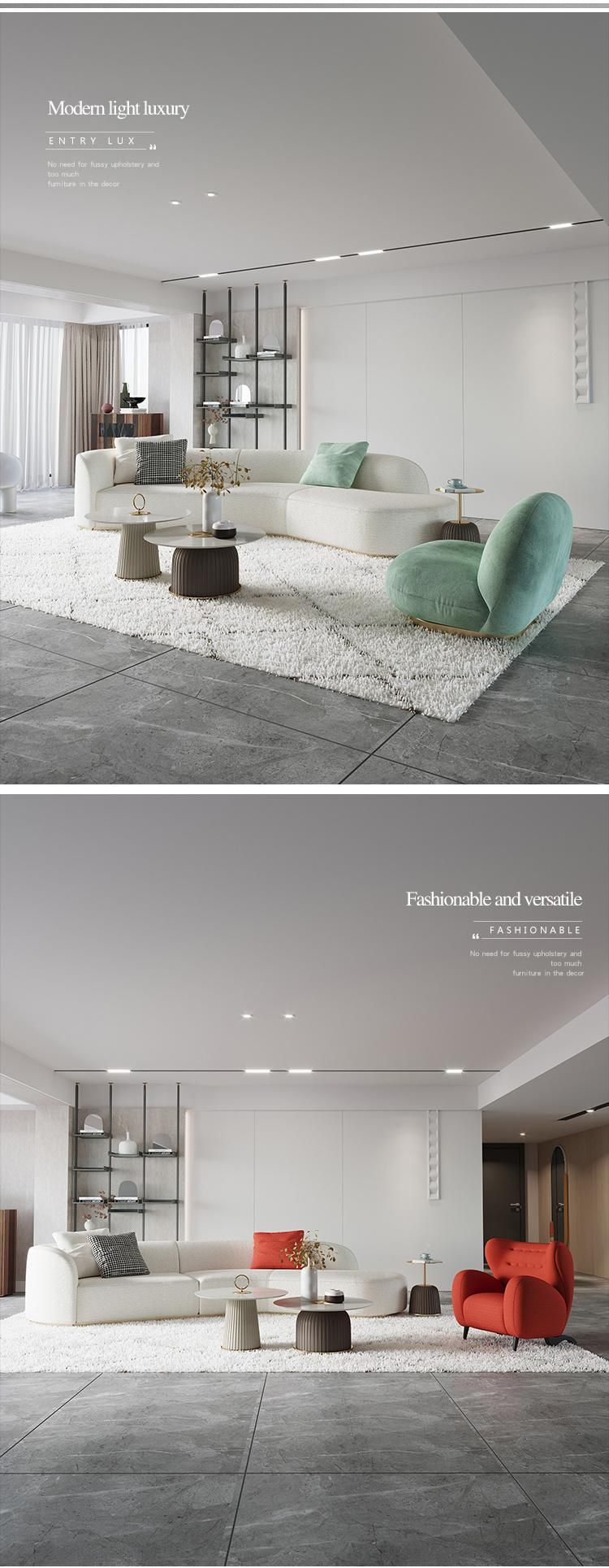 Modern Light Luxury White Curved Lamblike Fabric Living Room Sofa