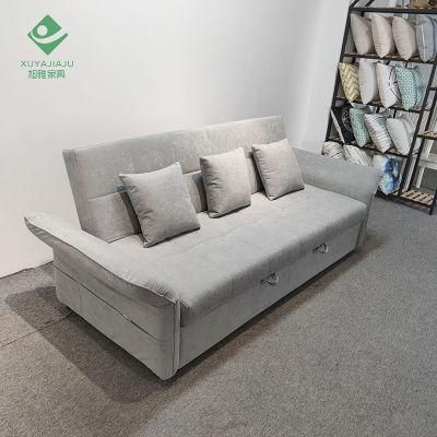 Gray Velvet Adjustable Armrest and Back Cushion Convertible Couch for Apartment