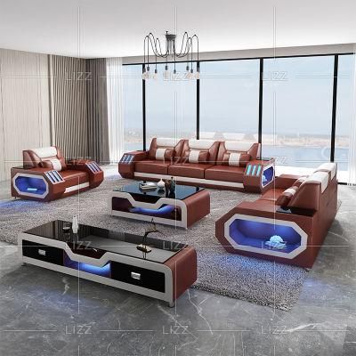 High Quality Modern Design Living Room Luxury Sofa Sectional 1+2+3 Genuine Leather Couch Leisure Home LED Furniture