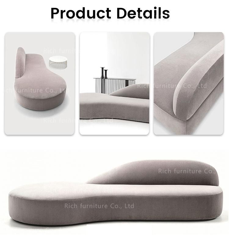 Kidney Shape Curved Fabric Sofa Modern Velvet Living Room Sofa