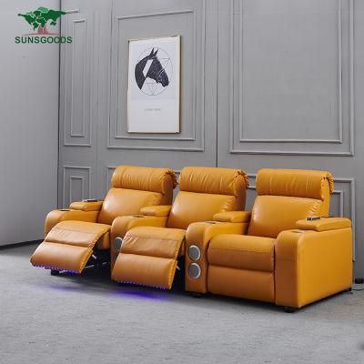 High Quality Yellow Home Theater Cinema Furniture Leather Recliner Sofa