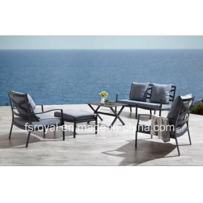 &quot;X&quot; Back Outdoor Aluminum Sofa Set with Cushion Garden Double Sofa Set Patio Furniture Modern Sofa