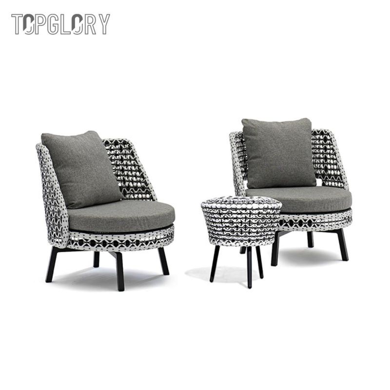 Modern New Design Home Garden Patio Black and White PE Rattan Weaving Outdoor Polyester Cloth Sofa Set