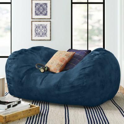 Nova Blue Microfiber Soft Fluffy Faux Fur Round Bean Bag