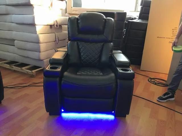Power Reclining Sofa with LED Light in Leather Gel Material for Living Room Set