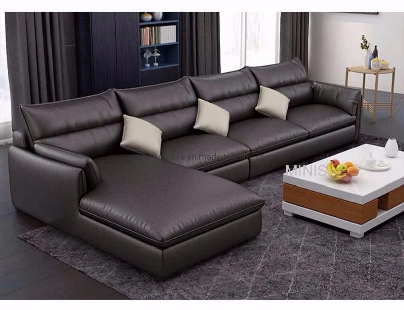 (MN-HSF25) Simple Style Home Living Room Furniture L Shaped Leather Sofa