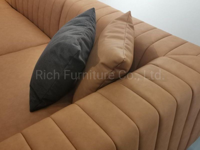 Factory Sofa Custom Nordic Style Modern PU Leather Three Seat Tufed Large Armrest Sofa