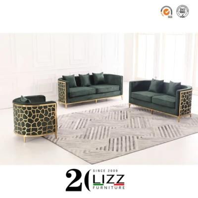 Luxury Home Living Room Velvet Fabric Loveseat Sofa Furniture Set with Steel Frame
