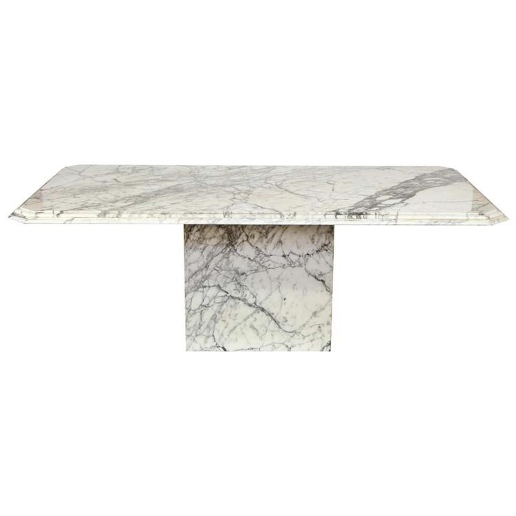 Natural White Calacatta White Marble Stone 6 Seater Dining Table Design