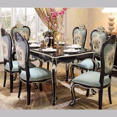 Wood Dinner Table with Fabric Sofa Chairs for Home Furniture