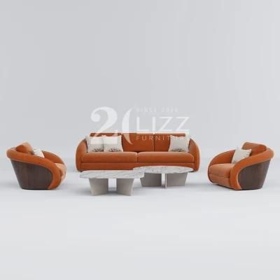 Luxury Modern Style Hotel Home Furniture European Living Room Bright Orange Velvet Fabric Sofa